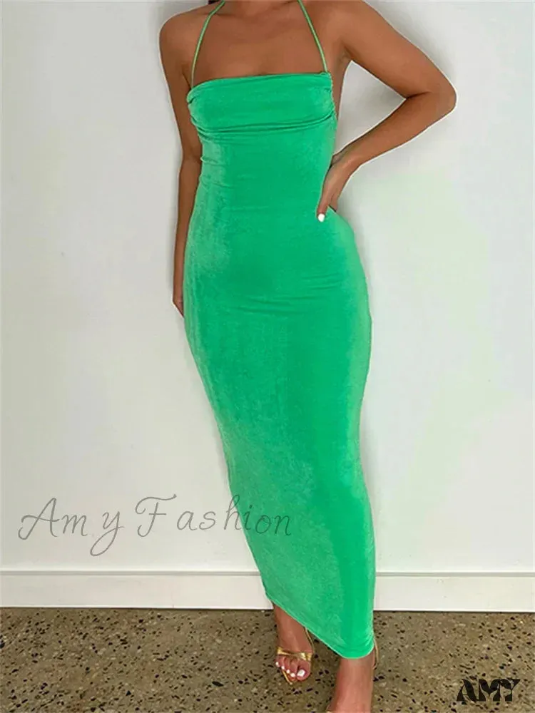 Amy Fashion - Sleeveless Backless Drawstring Hollow Out Sexy Split    Summer Women Party Y2K Beach Vestidos