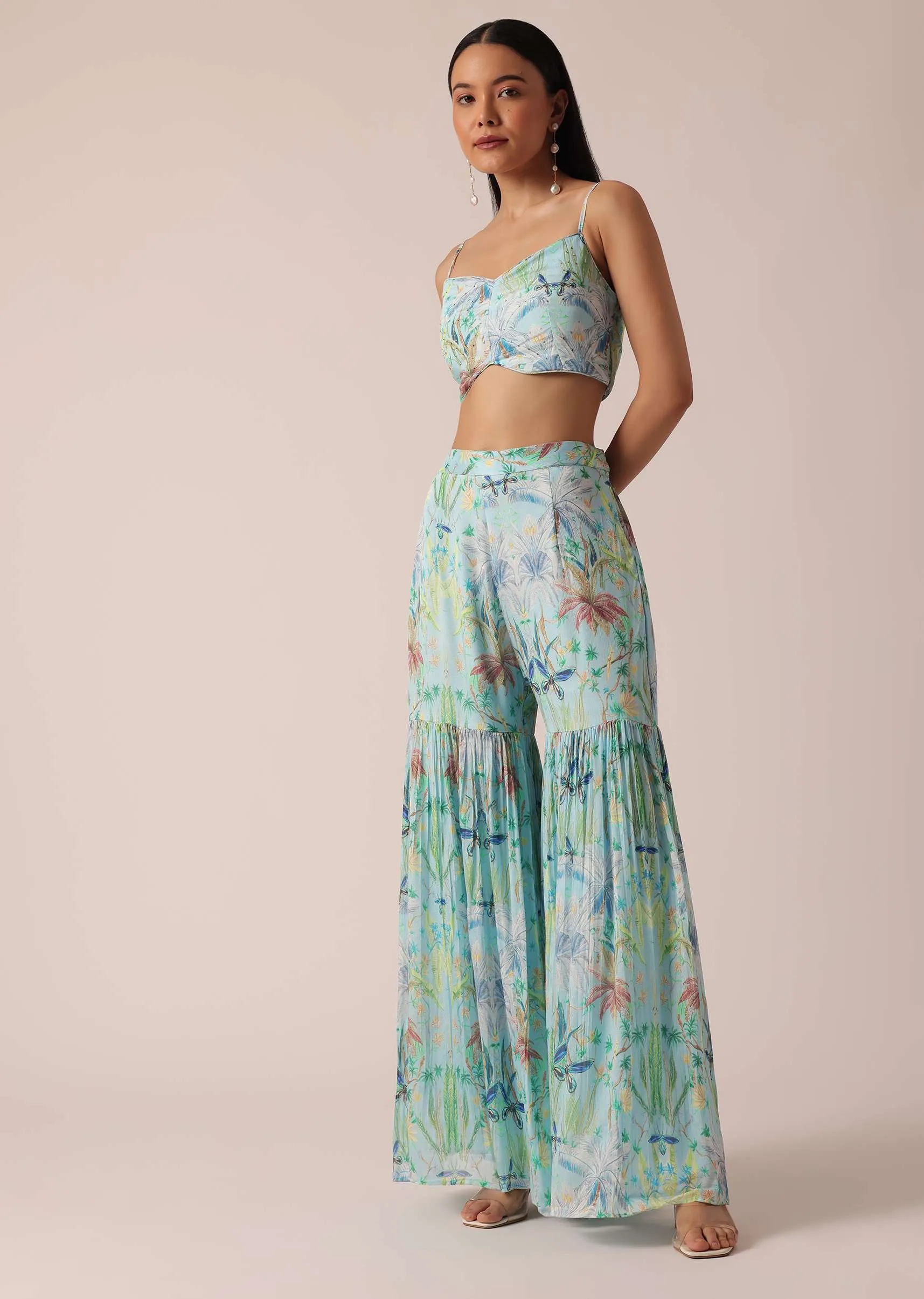 Blue Printed Indo Fusion Jacket Set