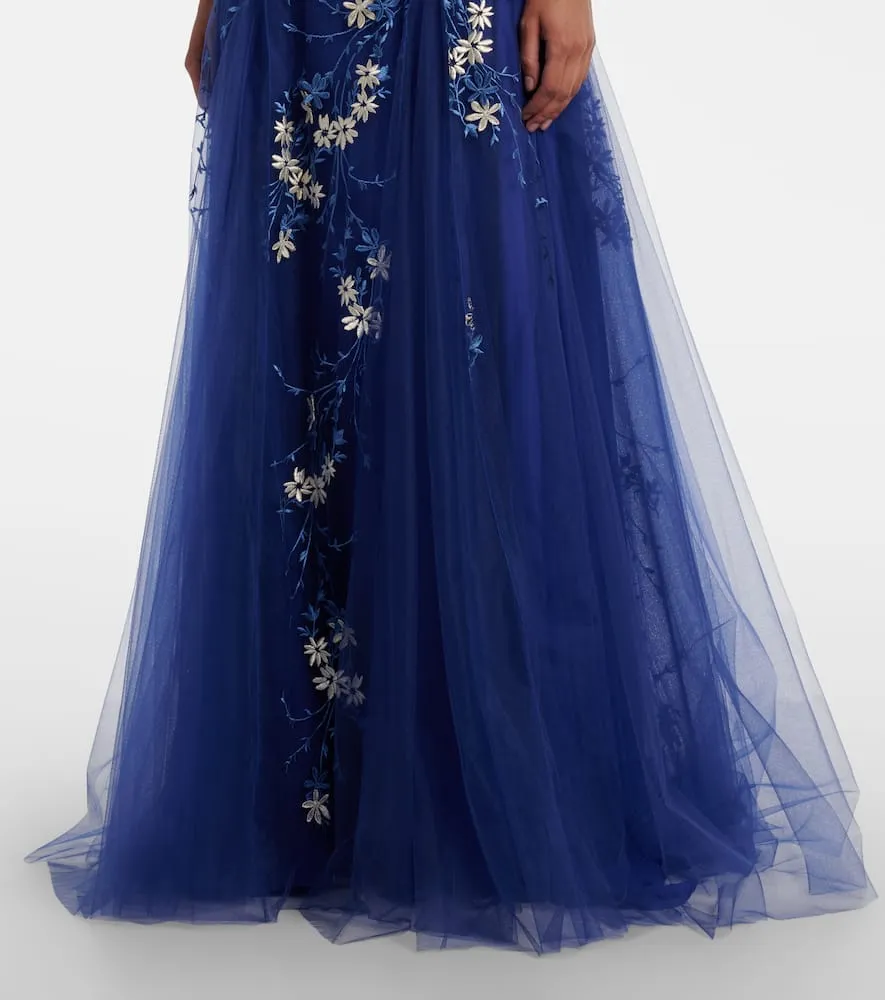 Costarellos Floral-appliqu√É¬© tulle gown