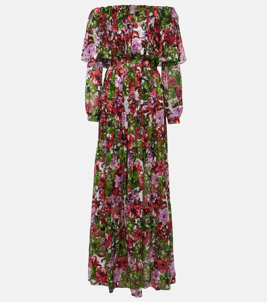 Costarellos Floria devor√É¬© silk-blend chiffon gown