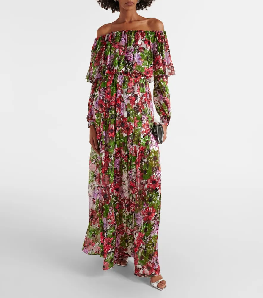 Costarellos Floria devor√É¬© silk-blend chiffon gown