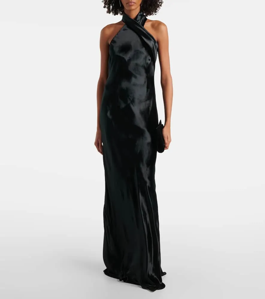 Galvan Pandora halterneck satin gown