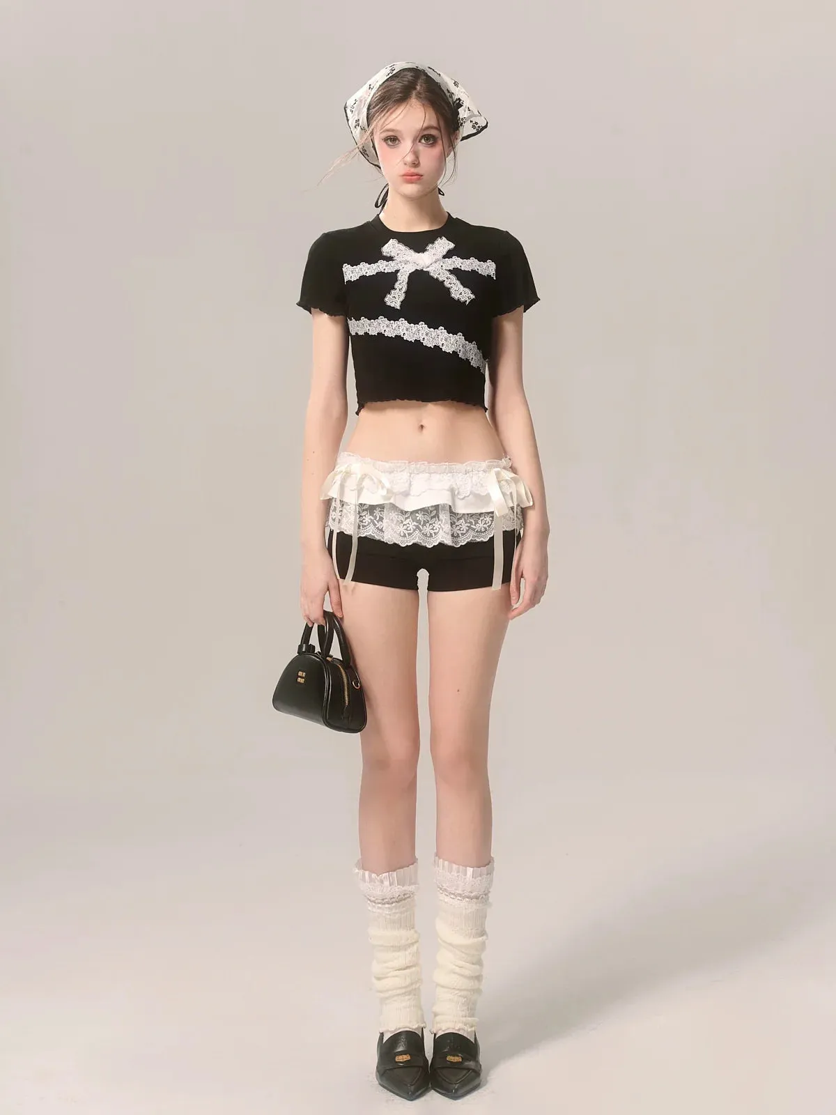 Lace Black Bow Niche Shorts Design