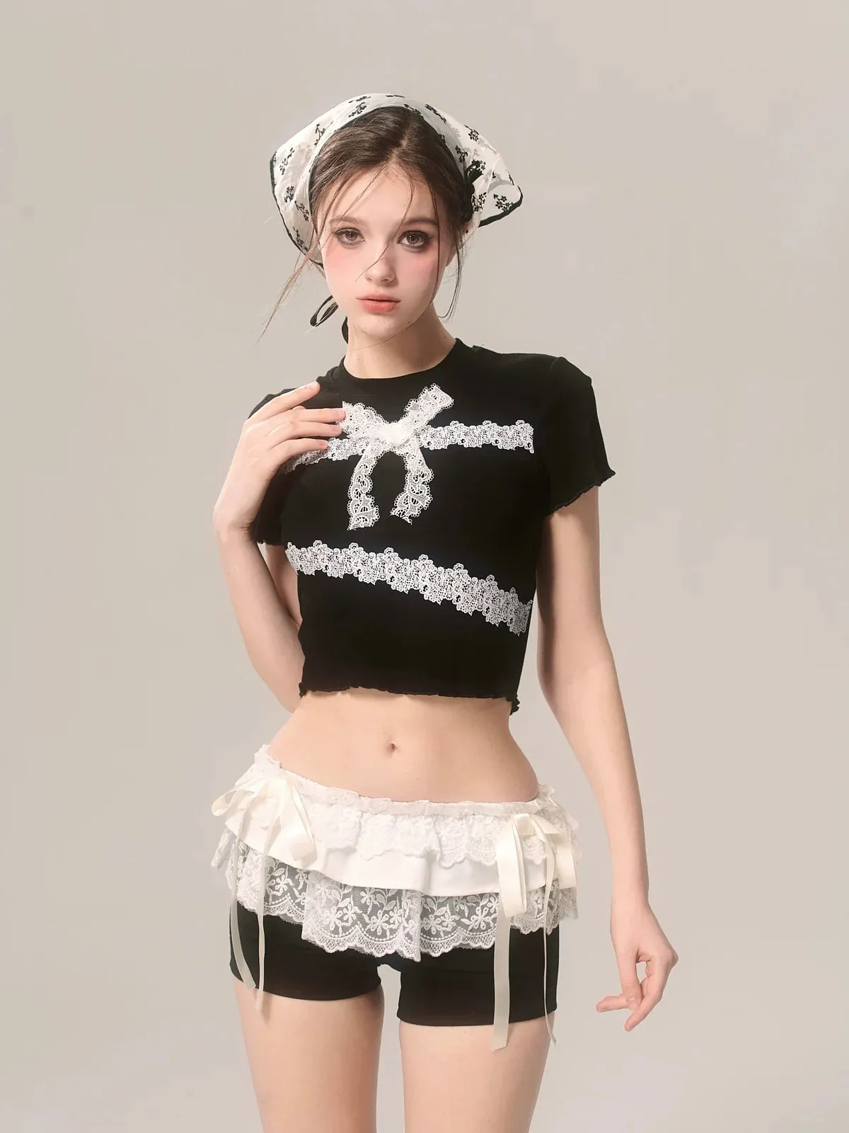 Lace Black Bow Niche Shorts Design