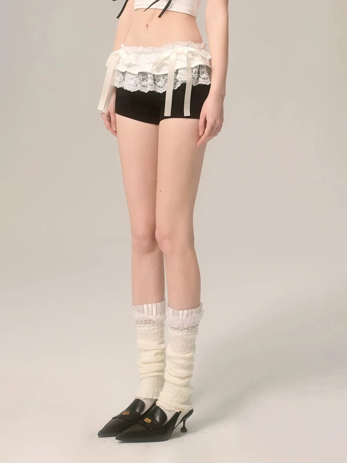 Lace Black Bow Niche Shorts Design