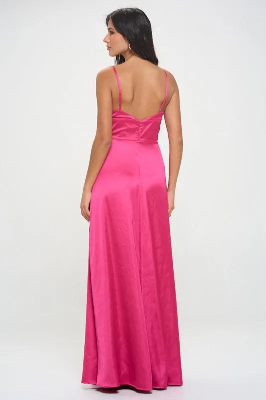 Magenta Solid Color Sleeveless Maxi Dress With Full Lining