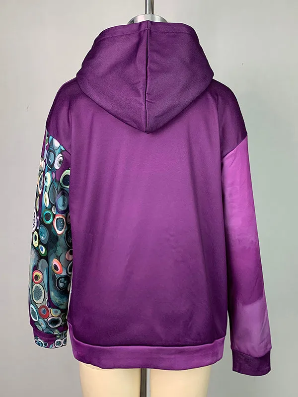 Printed Long Sleeves Hooded Hoodies Tops
