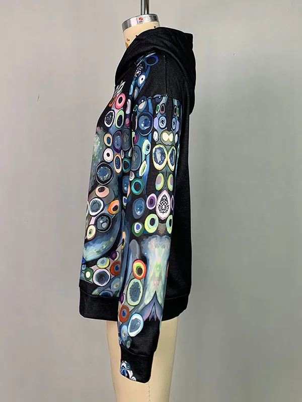 Printed Long Sleeves Hooded Hoodies Tops