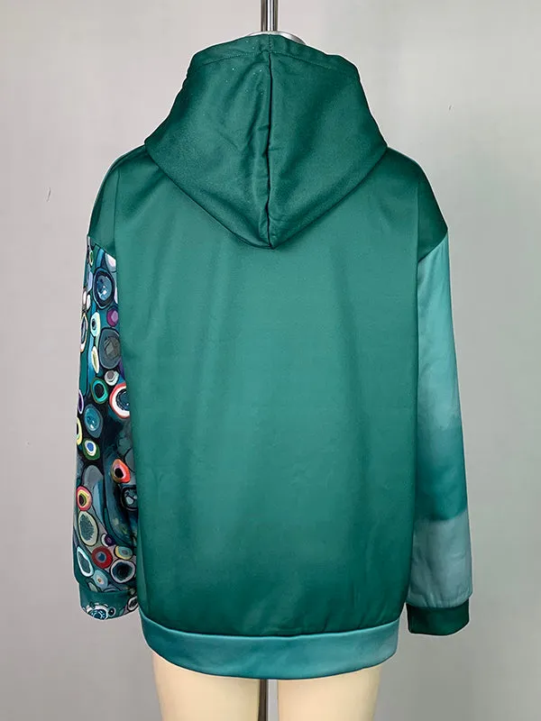 Printed Long Sleeves Hooded Hoodies Tops