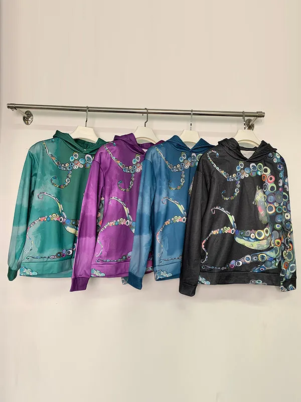 Printed Long Sleeves Hooded Hoodies Tops