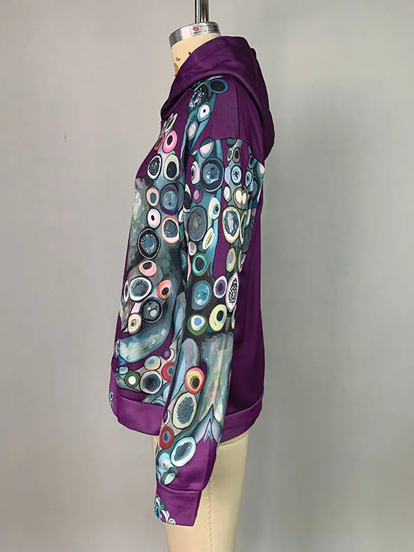 Printed Long Sleeves Hooded Hoodies Tops