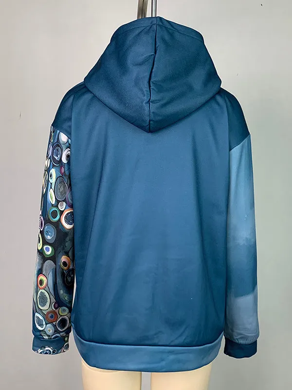 Printed Long Sleeves Hooded Hoodies Tops