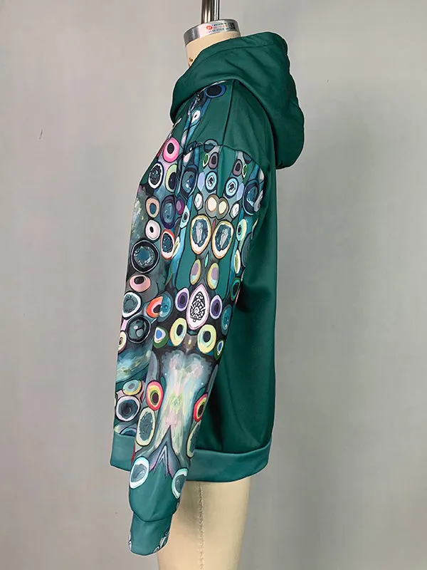 Printed Long Sleeves Hooded Hoodies Tops