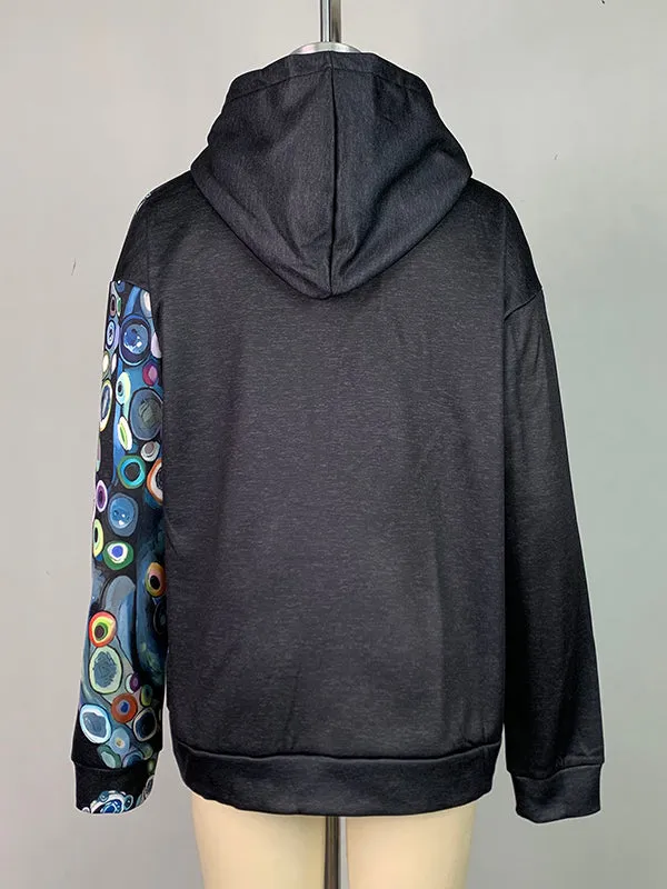 Printed Long Sleeves Hooded Hoodies Tops