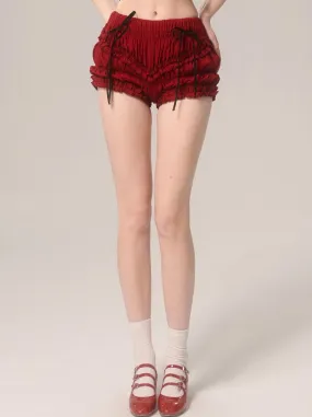Ruffle Cherry Shorts Red
