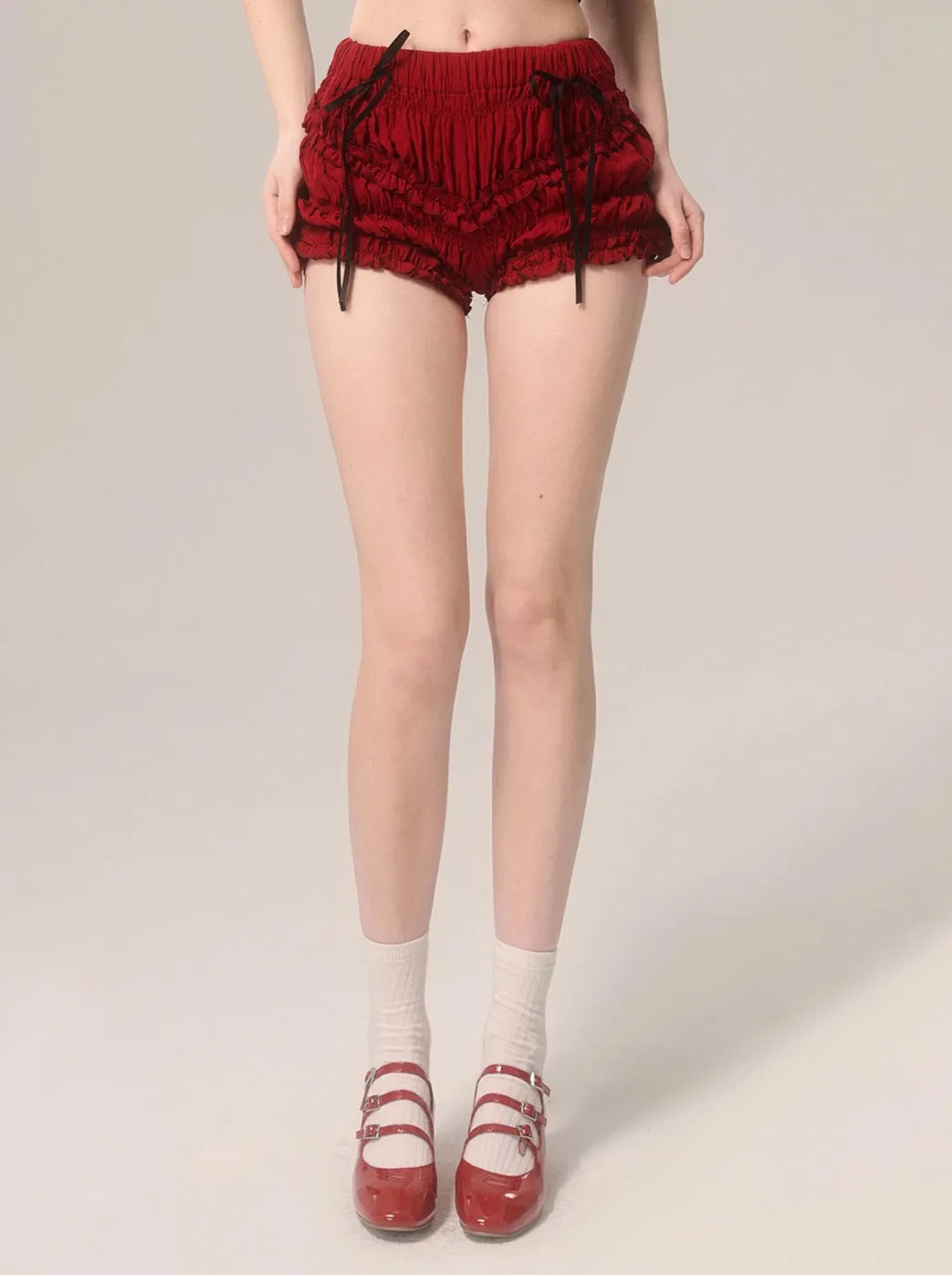 Ruffle Cherry Shorts Red