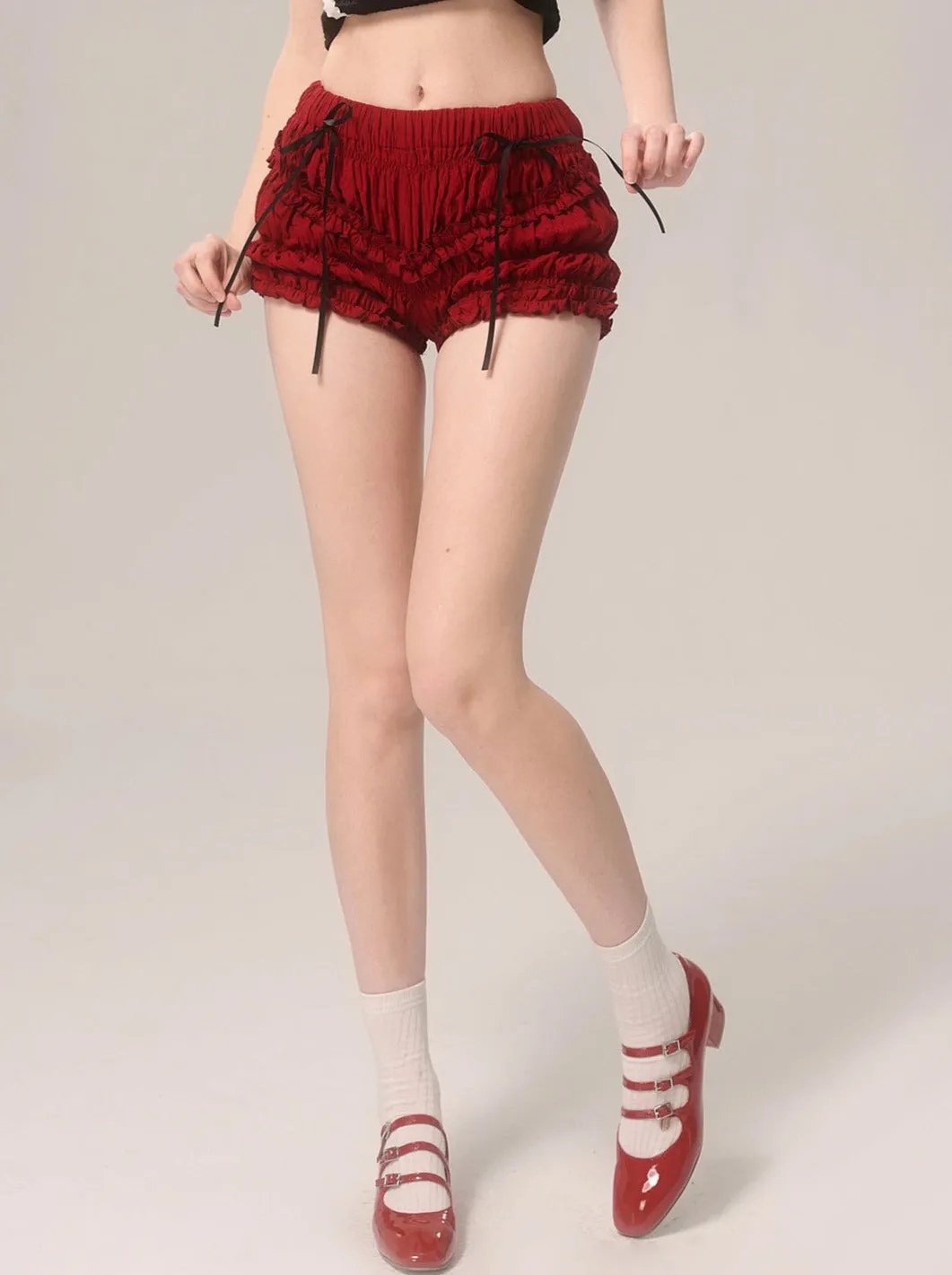 Ruffle Cherry Shorts Red
