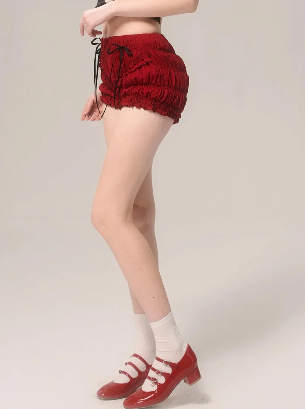 Ruffle Cherry Shorts Red