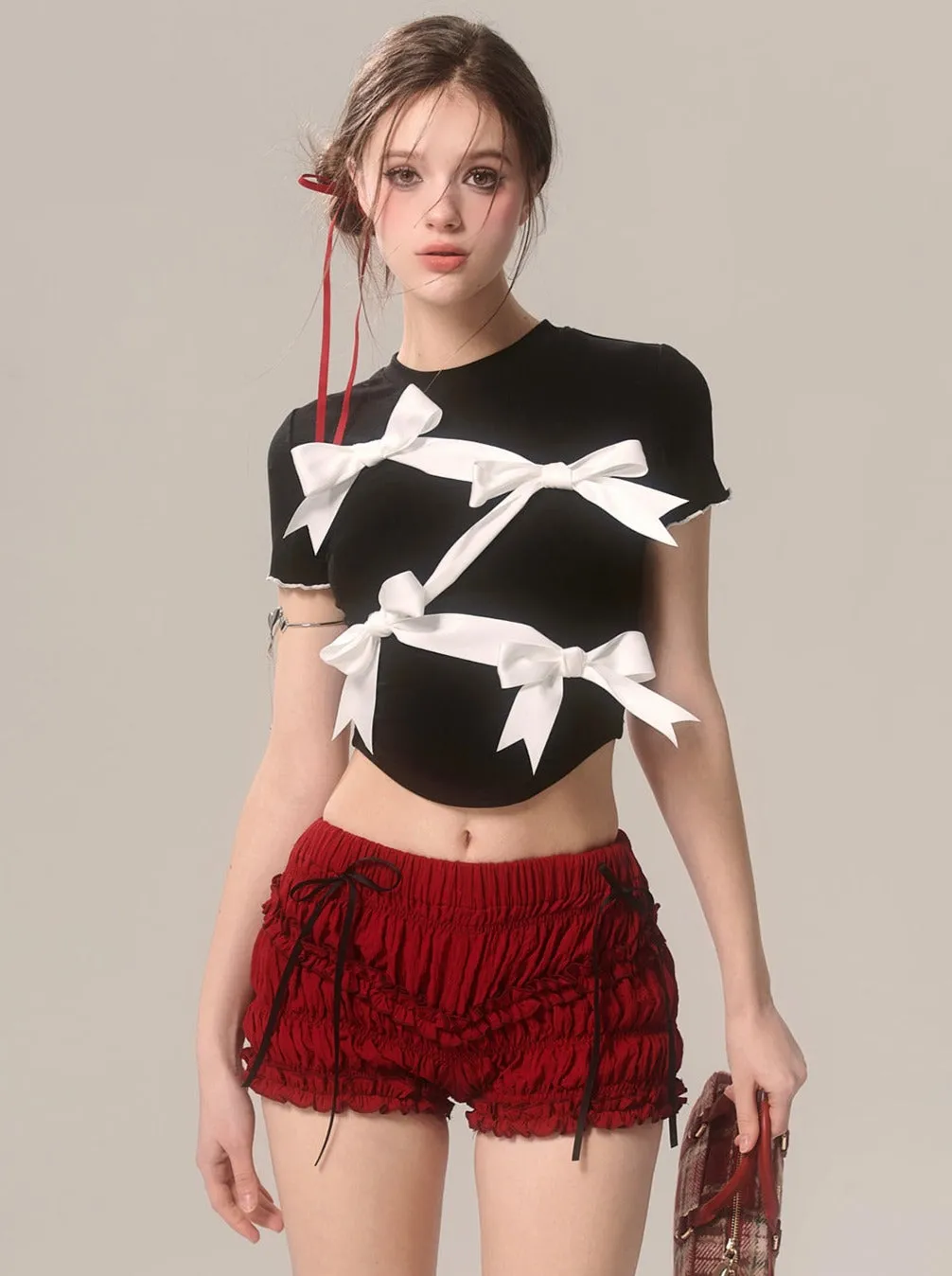 Ruffle Cherry Shorts Red
