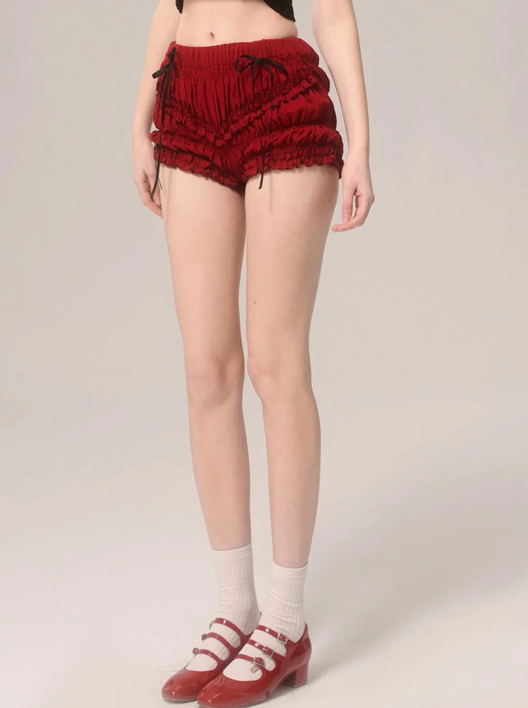 Ruffle Cherry Shorts Red